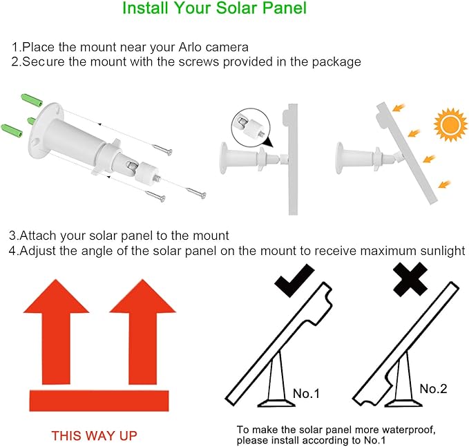 iTODOS Solar Panel Works for Arlo Pro and Arlo Pro2 Camera11.8feet Power Cable and Adjustable Mount (3 PackSilver)