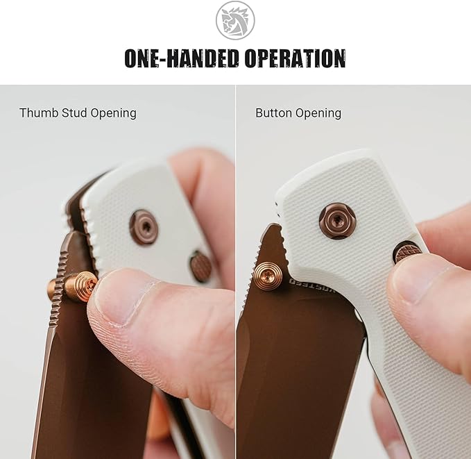 Vosteed Raccoon2.0 Bowie EDC Pocket Knife - 3.25 14C28N Copper Dune Bowie Blade - Top Liner Lock White G10 Handle - Camping Hiking Knives - A2925