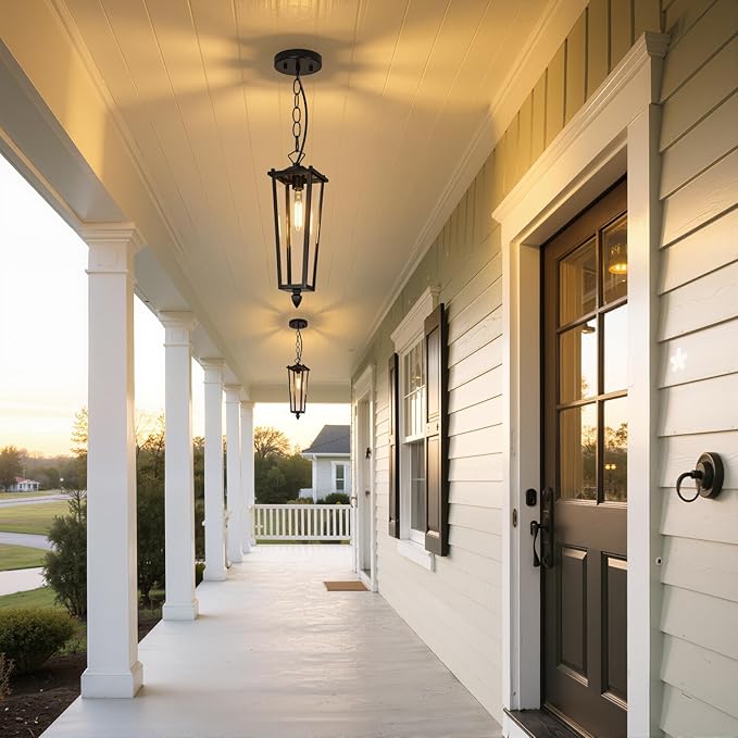 Outdoor Pendant Lights for Porch 16 Black Outdoor Pendant Light with Clear Glass Modern Hanging Porch Lighting Fixtures with Adjustable Chain for Gazebo Foyer OS-OD2615-1HM