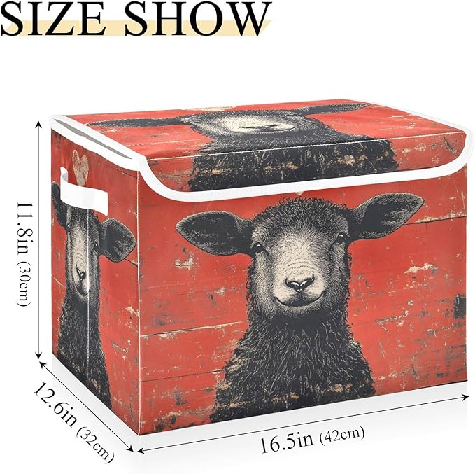 AIXIWAWA Lidded Storage Cube (Heart Sheep) Fabric Foldable Closet Bins with Flip Lid and Handles Organizer Basket Container 16.5 x 12.6 x 11.8 IN