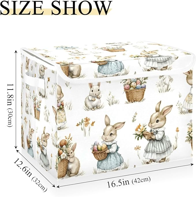 senya Easter Baskets Collapsible Storage Bins with Lids Rabbit Flower Grass Pattern Storage Boxes Clothes Baskets for Organizing