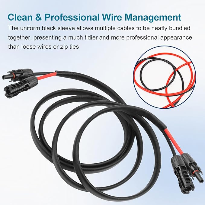 8AWG Solar Cable - 5FT Solar Panel Extension Cord 8 Gauge PV Wire with Flame Retardant Protective Sleeving Female &amp Male Waterproof Connector for RV Photovoltaic Systems Solar Panels (5 Feet)