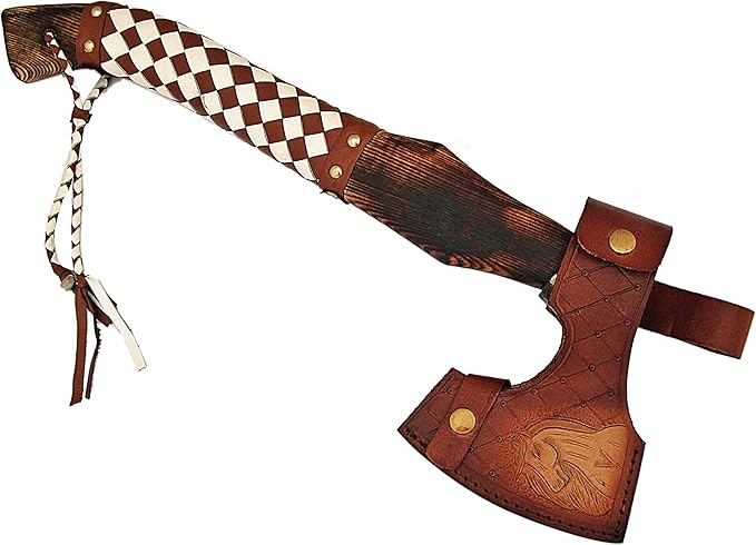 SFG - 20 Handmade Alloy Steel Axe Durable Sharp Blade Lanyard Included. Forged for Hunting Camping Kindling Chopping Firewood Branch Cutting