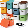 Thyle 12 Pack 7 Quarts Plastic Storage Bins Stackable Baskets with Lid and Handle with Label Colorful Desktop Box Toy Containers for Classroom Shelf Bedroom 10 x 7 x 6 Inch (Stylish Color)