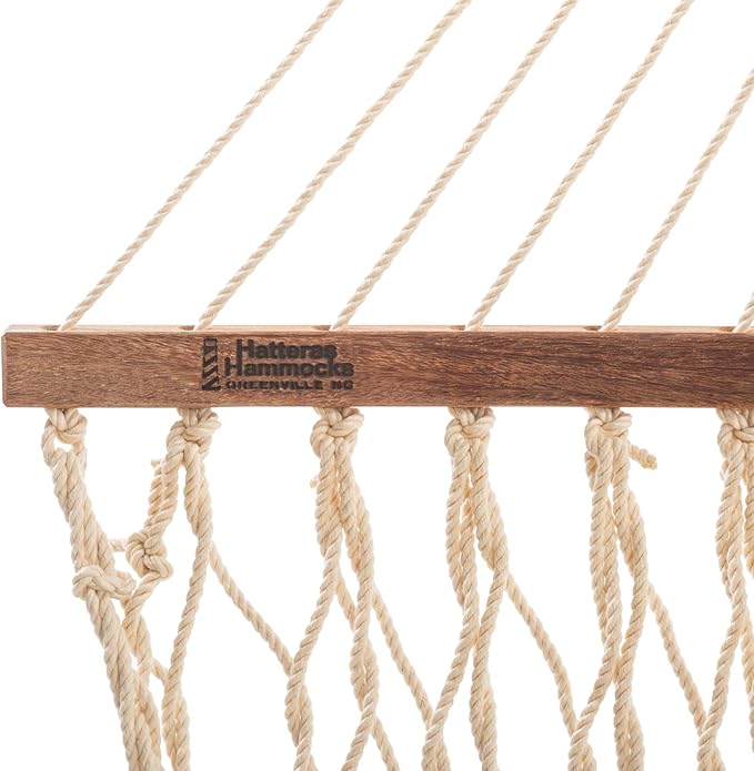 Hatteras Hammocks DC-15OT Executive Oatmeal Duracord Rope Hammock with Free Extension Chains &amp Tree Hooks Handcrafted in The USA Accommodates 2 People 450 LB Weight Capacity 13 ft. x 65 in.
