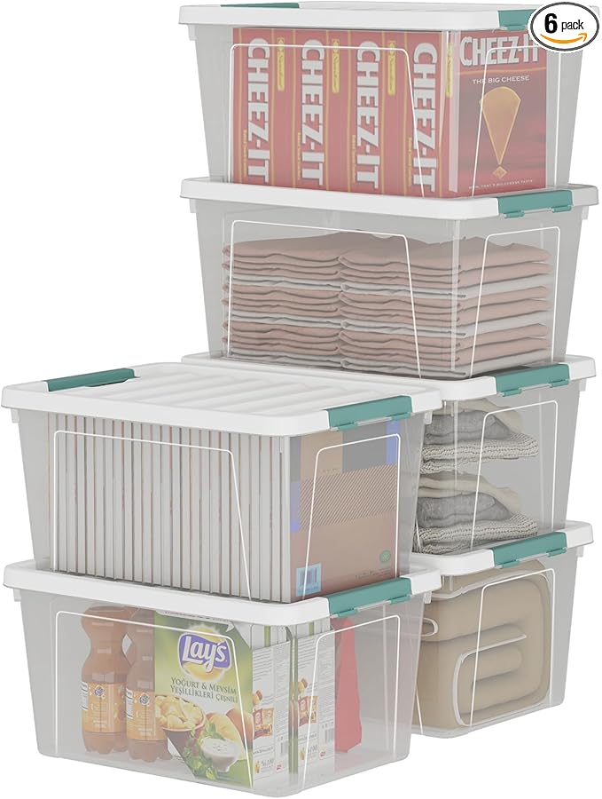 20 Quart Clear Plastic Storage Bins with Lids 6 Packs Latch Storage Container Box