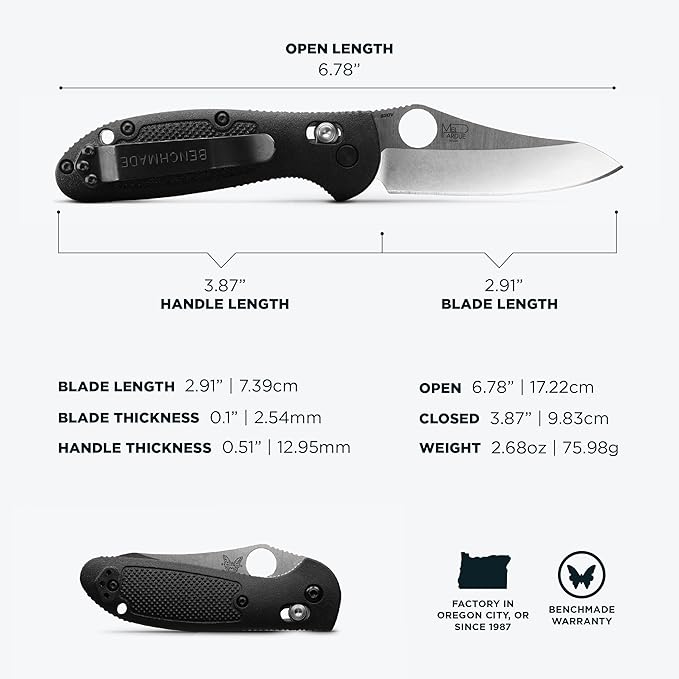 Benchmade Mini Griptilian Knife Drop-Point Blade Made EDC Manual Finish 556 Handle