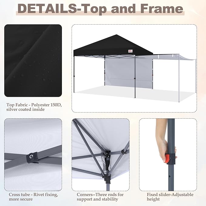MASTERCANOPY Pop Up 10x10 Canopy Tent with Center Lock 2 Shelters 4 Poles 230 Sq ft of Large Shade Space for Camping Picnics &amp Beach (10'x10'Black)