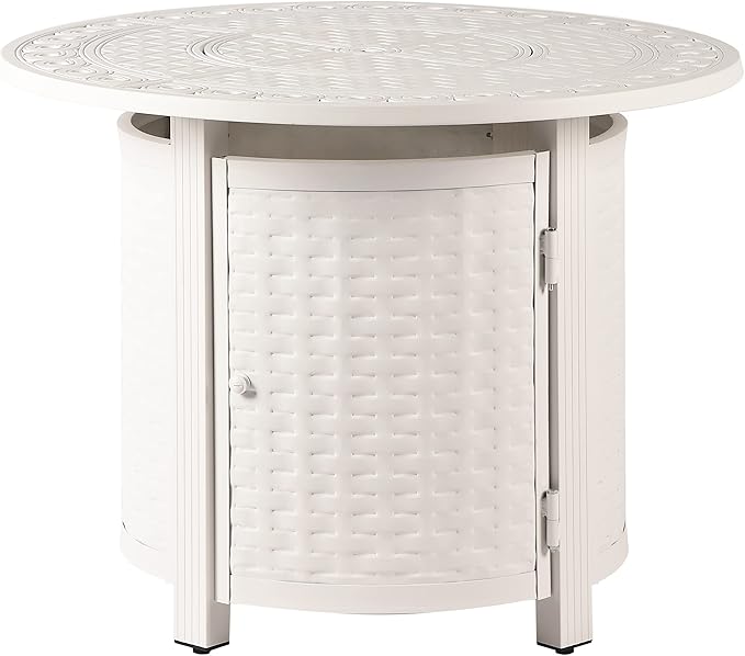 Oakland Living Round 34 in. x 34 in. Aluminum Propane Fire Pit Table with Glass Beads Two Covers Lid 37000 BTUs in White Finish