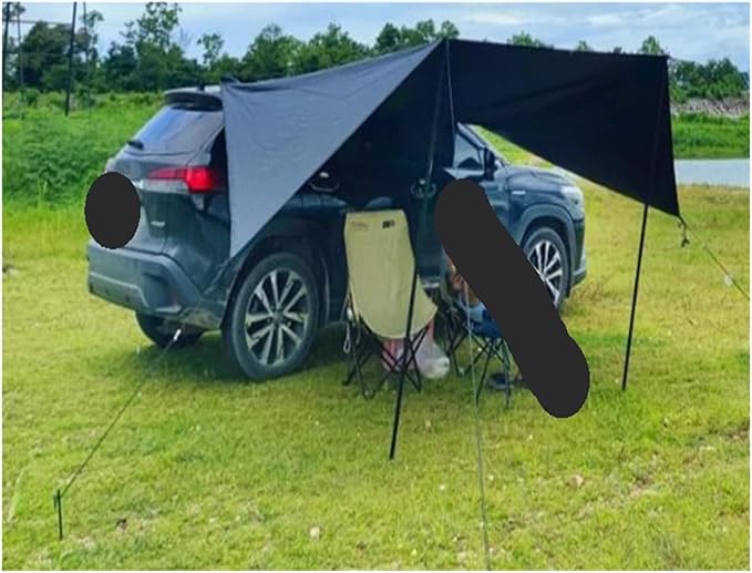 Car Side Awning Black Coating Tarp 2x3 Outdoor Waterproof Camping Coated Rear Shelter Tent for Van(Kit COff White)