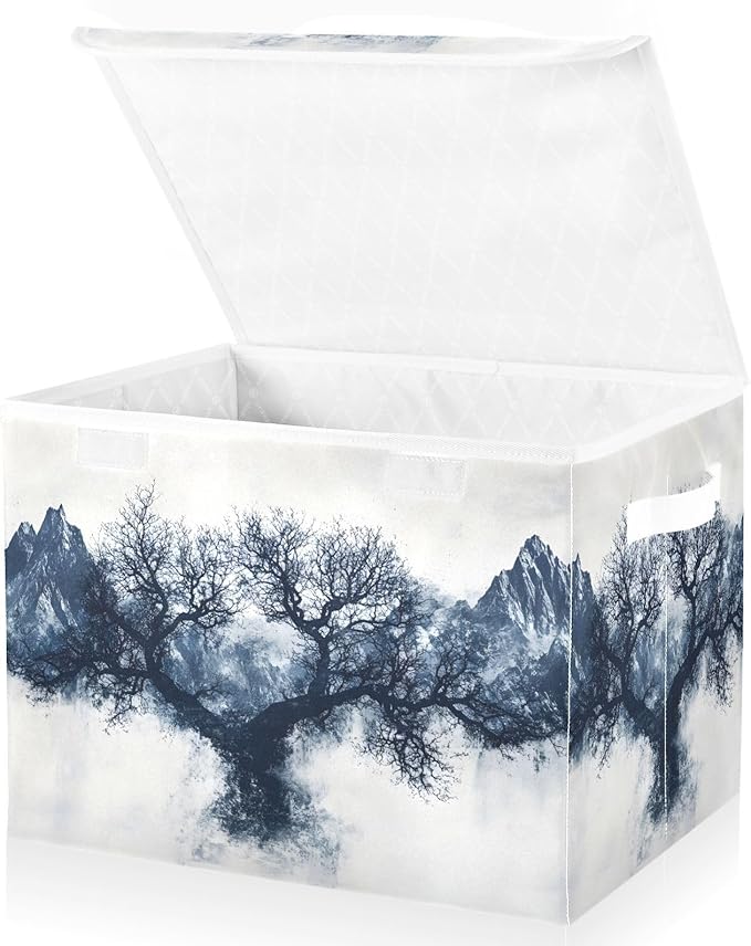 Storage Cube with Lid Tree Mountain Print 16.5×12.6×11.8 IN 1 Pack Collapsible Large Capacity Foldable Storage Basket Bin Organizer
