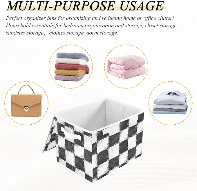 KLL foldable 40 L storage bins for dorm with handles heavy duty storage bag organizer Christmas for Home Office Organization Black and White Square