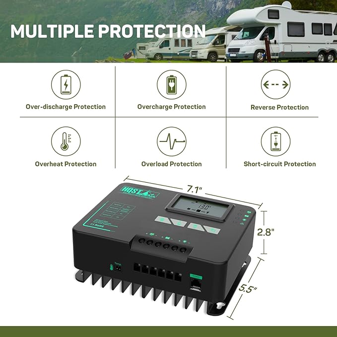 HQST MPPT Solar Charge Controller 20 Amp Negative Grounded Controller with Bluetooth LCD Display 12V/24V DC Input Solar Panel Regulator for Gel Sealed Flooded and Lithium Battery