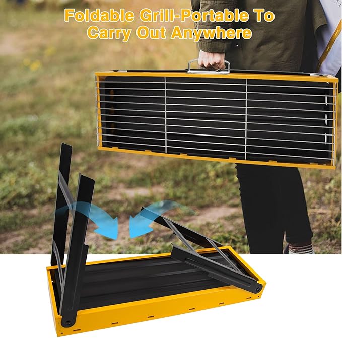 Portable Charcoal Grill Portable Tabletop BBQ for Outdoor Cooking | Compact Folding Grill for Camping Hiking Picnics &amp Travel | 24”x13”x9” Lightweight Smoky Flavor Grill