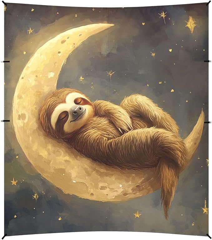 ALAZA Sloth Sleeping on The Moon Beach Tent Sun Shelter Portable Canopy Sunshade for Outdoor Camping Picnics Backyard Fun 10x9 ft