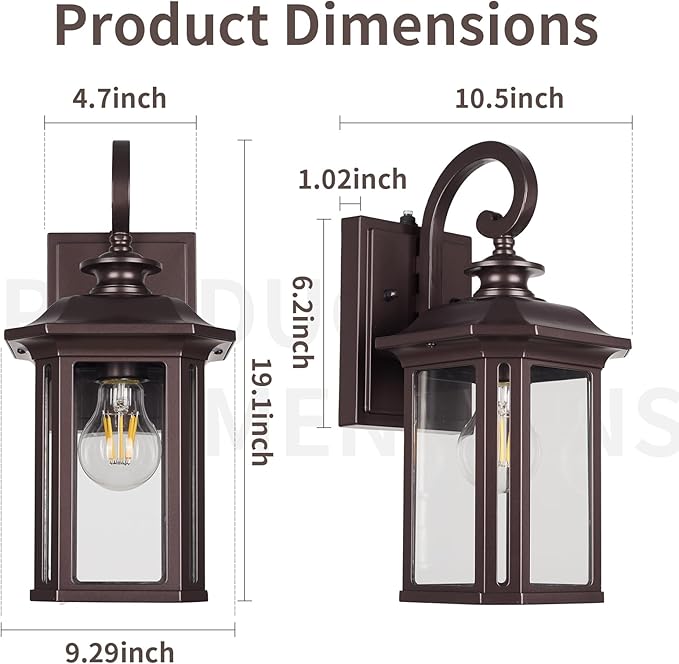 Dusk to Dawn Outdoor Wall Light Fixtures19'' Outdoor Porch Sconces Lighting  Waterproof Wall Lanterns with E26 Sockets &amp Glass Modern Oil Rubbed Bronze Outside Lights for Front Door Entryway Ga