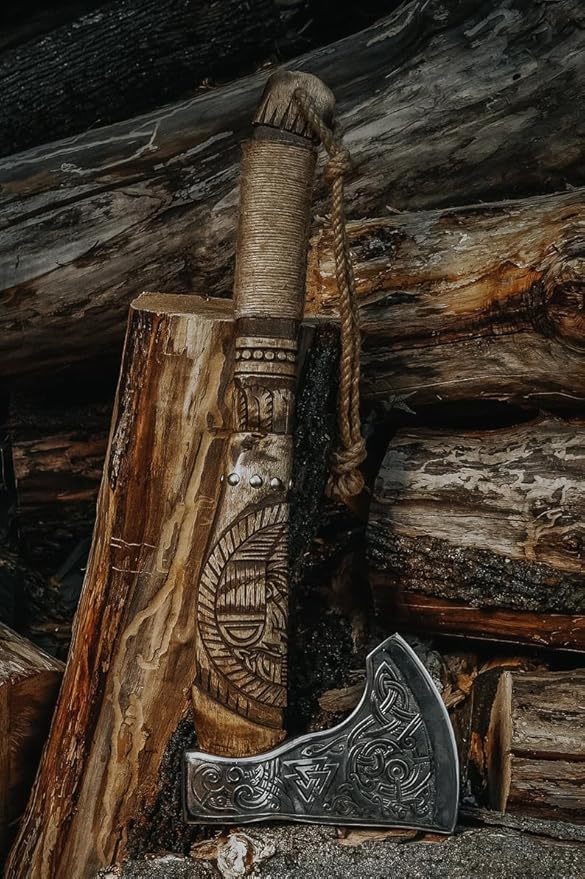 AX-7992 Custom Gift Forged Carbon Steel Viking Axe with Rose Wood Shaft Viking Bearded Camping Axe Mens Gift Poshland Axe