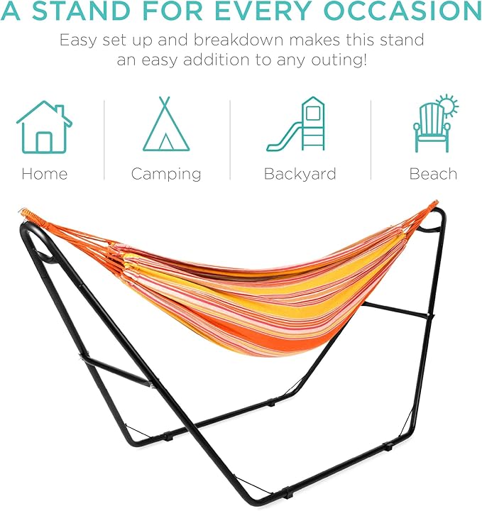 Best Choice Products Adjustable Portable Hammock Stand Outdoor Patio Weather-Resistant Steel for 9-14ft Hammocks w/Hanging Hooks Powder-Coated Finish Carrying Bag 450lb Weight Capacity