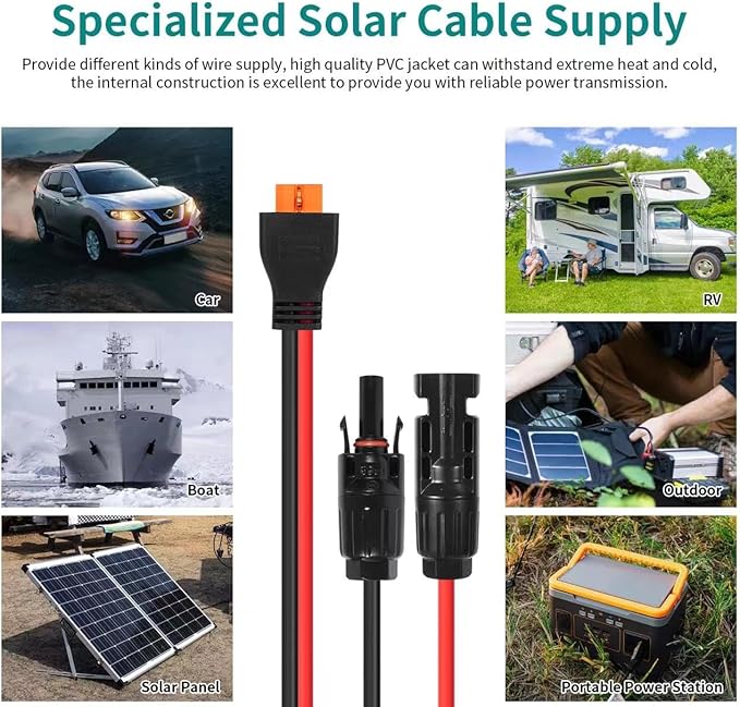 10AWG Tinned Copper Wire XT60i to Solar Panel Connector Extension Cable 50FT – Heavy-Duty Solar to XT60i Cable for RC Batteries Drones Solar Power Systems and Renewable Energy Applications