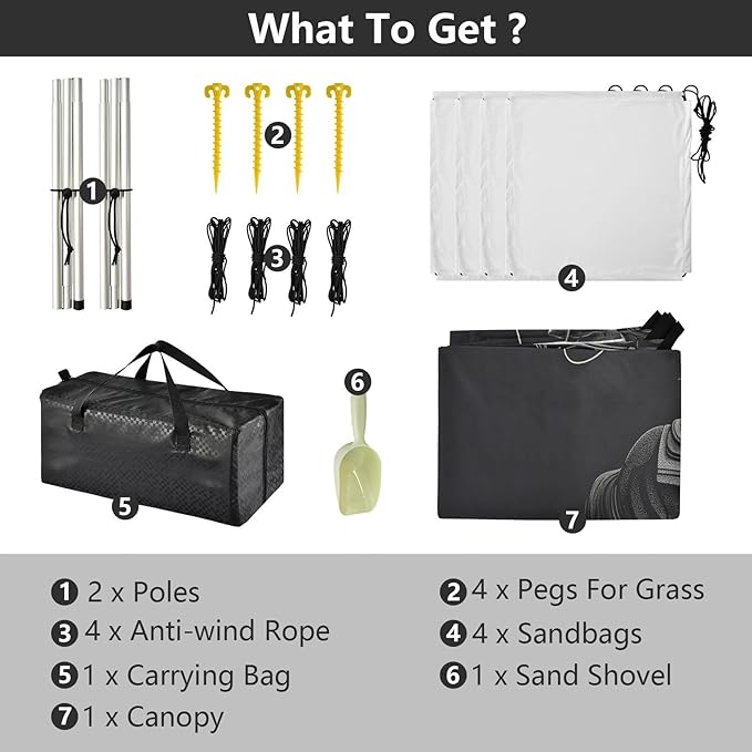 Cowboys Black Beach Tent Sun Shelter Set UPF50+ UV Protection 10.5 x 9.19 FT Camping Shade Canopy with Sandbags Sand Anchors Carrying Bag and Others