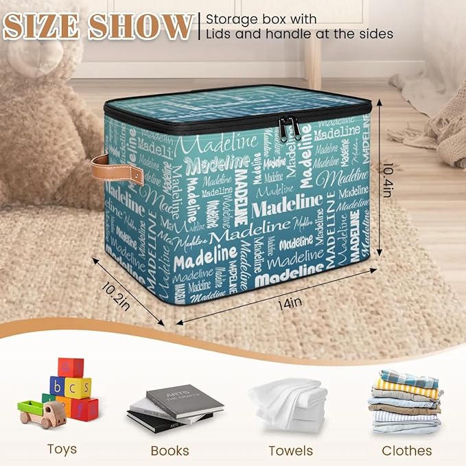 Custom Storage Basket with Name Personalized Keepsake Box with Zipper Lid Foldable Fabric Memory Bin Large capacity with Handle Gradient Grey Green