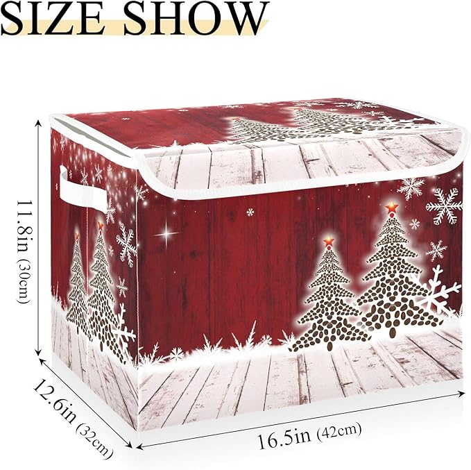 senya Christmas Storage Baskets Collapsible Bins with Lids Christmas Coffee Tree Red Wooden Storage Boxes Clothes Baskets for Organizing