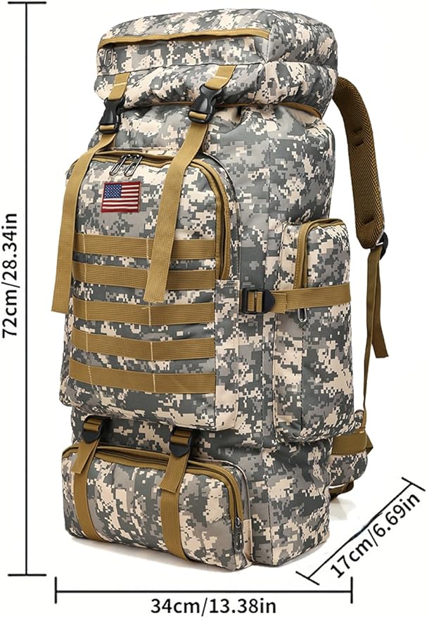 JUMAHE Rugged 80L Military Backpack for Men Versatile Waterproof and Breathable Ideal for Camping Hiking and Travel (Grey)