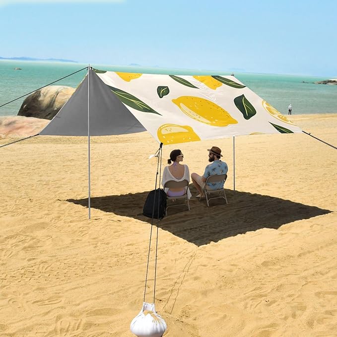 ALAZA Lemon Print Seamless Beach Tent Sun Shelter Portable Canopy Sunshade for Outdoor Camping Picnics Backyard Fun 10x9 ft
