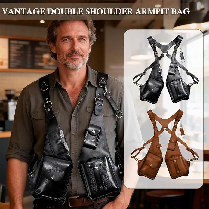 Double Shoulder Bag Adjustable Tactical Armpit Pouch for Men Anti-Theft Underarm Leather Wallet Pocket Holster