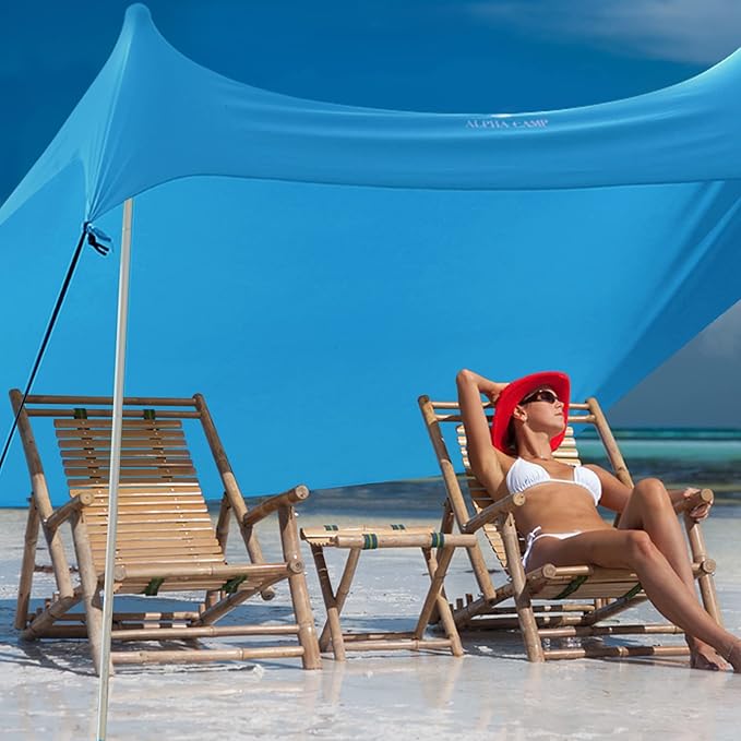 GREEN PARTY Beach Tent Canopy 7×7 FT Sun Shelter Outdoor Tent UPF50+ Protable Family Tent with 4 Sandbag Anchors 2 Pole Pop Up Outdoor Shelter for Beach Camping Fishing Backyard and Picnics