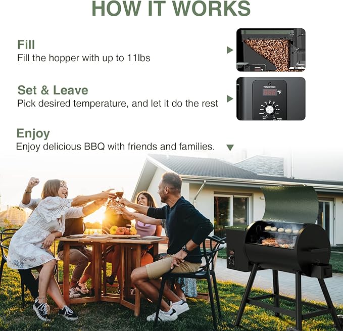 Wood Pellet Grill &amp Smoker 8-in-1 Pellet Grill with Automatic Temperature Control &amp Rain Cover 456 Sq in Area for Backyard Camping Outdoor