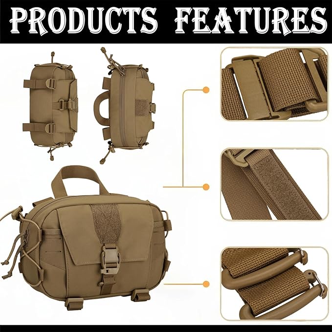Tactical Molle Admin Pouch Compact Utility EDC Tool Bag with Shoulder Strap Nylon Belt Waist Bag for Tactical Accessories