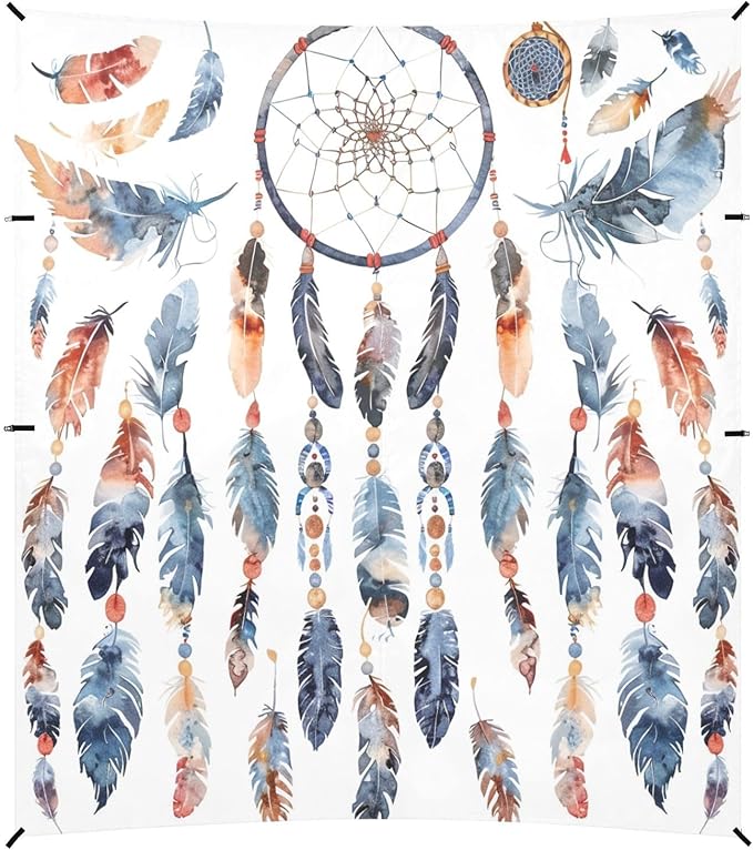 ALAZA Dreamcatcher Feathers Boho Beach Tent Sun Shelter UPF50+ Protection Beach Shade Canopy w/ 4 Sandbags for Outdoor Camping Fishing Backyard Fun Picnic 10x9 ft