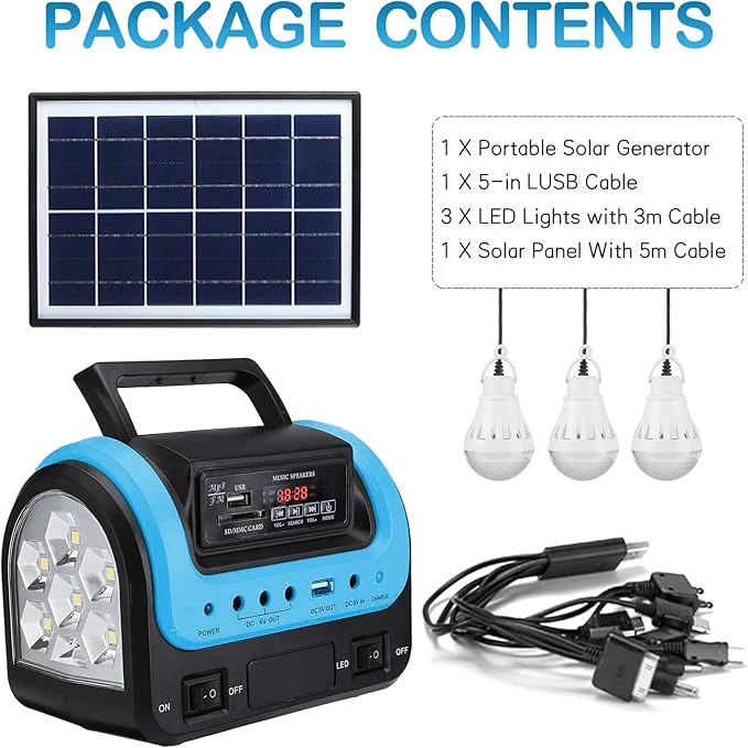 Solar GeneratorPortable Power Station with PanelPortable Power Bank supply with FlashlightEmergency Generator Solar Powered for Home Use Camping Travel Emergency(Blue)