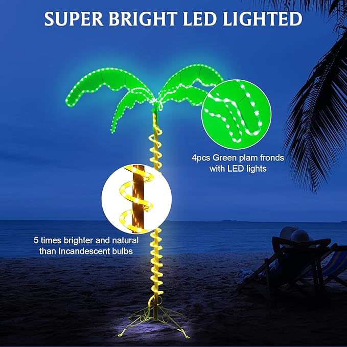 EEZ RV Products 7 Foot High Super Bright LED Lighted Tropical Palm Tree - 5 Times Brighter Than Incandescent Bulbs