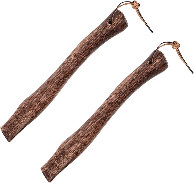2pcs Wooden Hatchet Handles with Anti-Slip Leather Cord 33cm Curved Replacement for Camp Axe and Firewood Cutting Tools