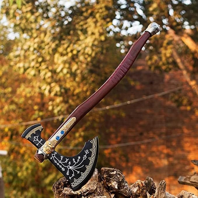 Forest Hunting | Hand Forged Carbon Steel Kraatos Axe -GOW Axe Seax viking axe Functional Axe with Leather Sheath Gifts for Men (Kraatos Axe (Golden))