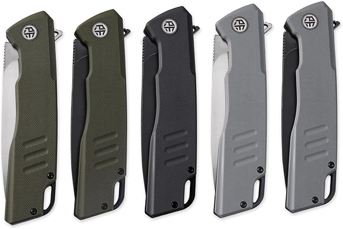 Petrified fish PFB02 Loco Pocket Knife 3.70 D2 Satin Blade Camping Knife 5.29oz G10 Handle Flipper Liner lock Folding knife for EDC (Green Satin)