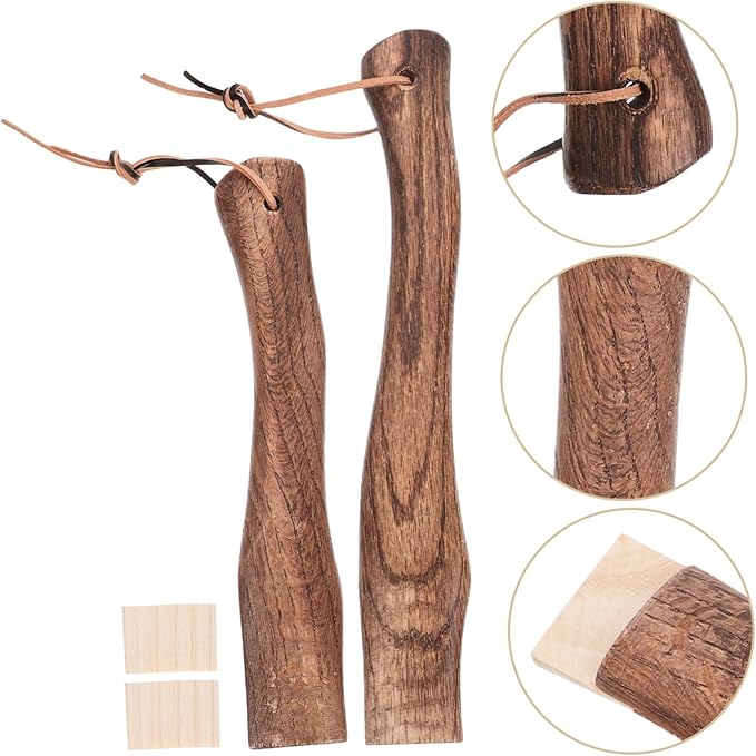 Housoutil 2pcs Wooden Axe Handle Replacement Short Curved for Hatchets Hoes Solid Wood Easy Hanging