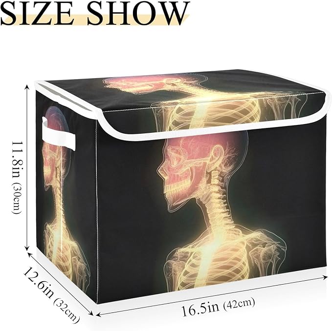 AIXIWAWA Lidded Storage Cube (Shining Skeleton) Fabric Foldable Closet Bins with Flip Lid and Handles Organizer Basket Container 16.5 x 12.6 x 11.8 IN