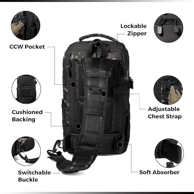 Tactical Range Bag Middle Size Large Shoulder Pack (Charcoal Camo)