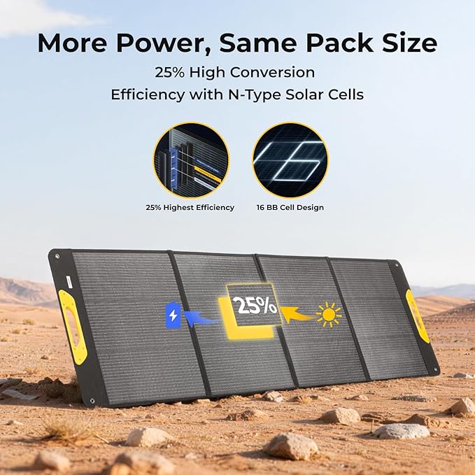 BougeRV 200W Portable Solar Panel Fiberglass Solar Charger Up to 25% Conversion Hight Efficiency N-Type Foldable Solar Panel IP65 Water Resistant for Camping RV Van Boat Hiking &amp Off-Grid