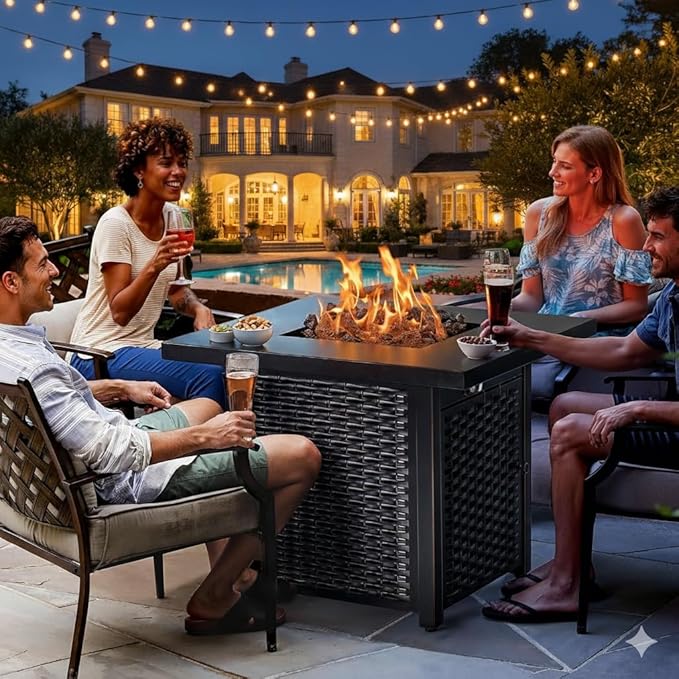 Ciays Propane Fire Pits 28 Inch Outdoor Gas Fire Pit 50000 BTU Steel Fire Table with Lid and Lava Rock Add Warmth and Ambience to Gatherings and Parties On Patio Deck Garden Backyard