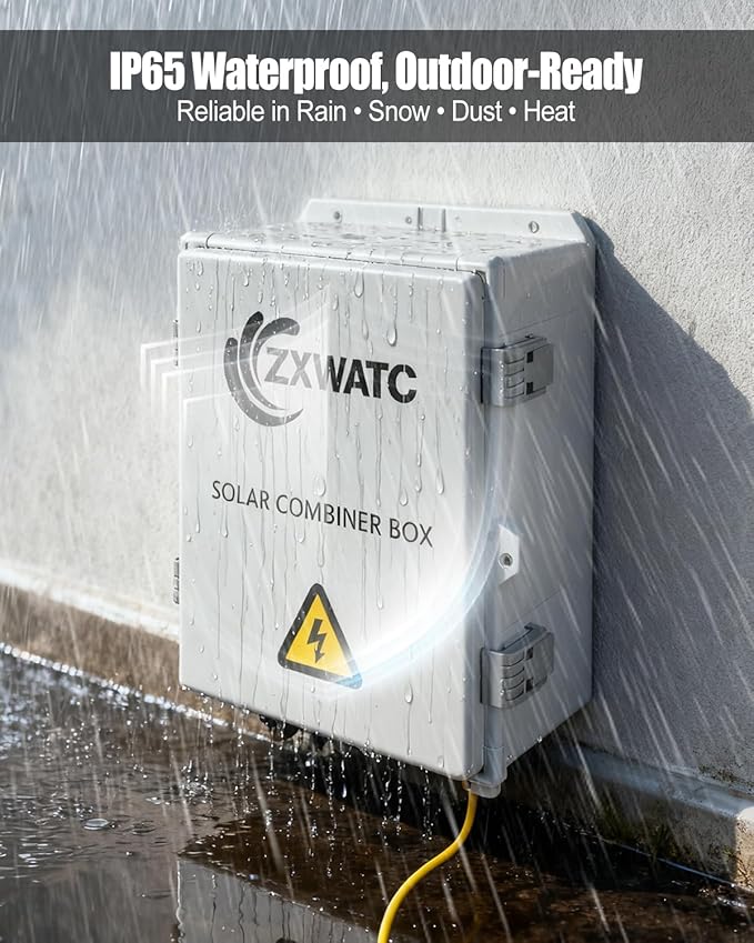 Solar Combiner Box 6 Strings with 100A DC Main Circuit Breaker 6×16A PV Breakers 40KA Surge Protector 120A Anti-Backflow Diodes IP65 Waterproof PV Combiner for On/Off-Grid Solar Systems