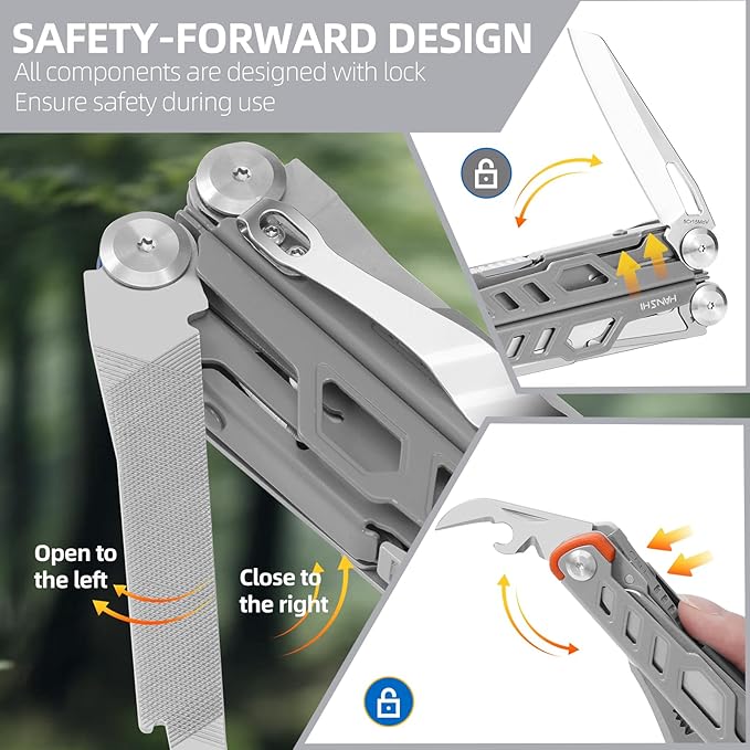 HANSHI 15 in 1 Multitool Pliers with Scissors Upgraded Heavy Duty Stainless Steel Multi Tool with YG10 Tungsten Steel Replaceable Wire Cutters for Survival Camping HikingRepair and Gift (Silver)