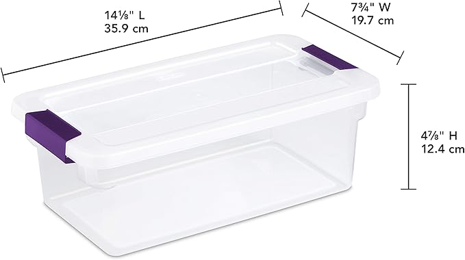 Sterilite 6 Qt ClearView Latch Storage Box Stackable Bin with Latching Lid Plastic Container to Organize Shoes in Closet Clear Base Lid 12-Pack