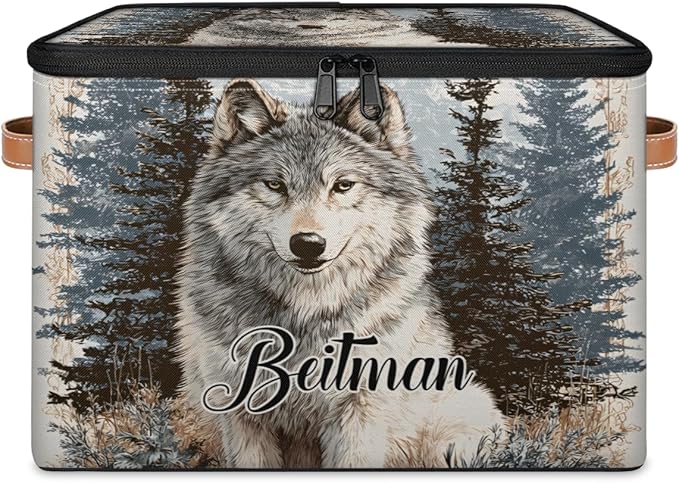 Storage-Bins with Lids Personalized Closet-Storage-Bins Under-Bed Stackable-Cubes-Box for Home Bedroom Wolf