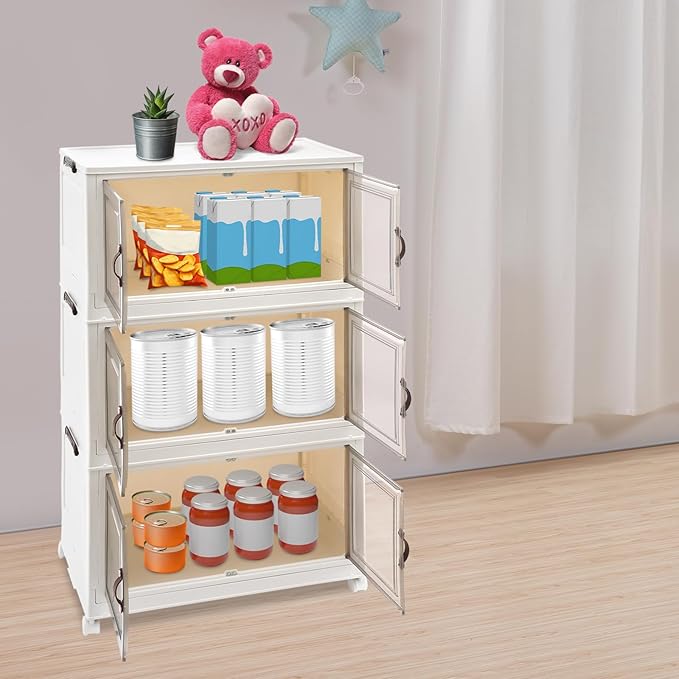 3 pack large capacity White storage bins with Lids Folding Boxes Collapsible Storage Bins Stackable Storage Containers with Wheels Stackable Storage bins Cabinet Pantry Storage Car Trunks