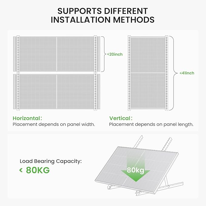 41in Adjustable Solar Panel Mount Brackets with Foldable Tilt Legs Aluminum Mounting Stand for 100W-400W Panels Roof RV Boat Off-Grid Systems (2 Sets)