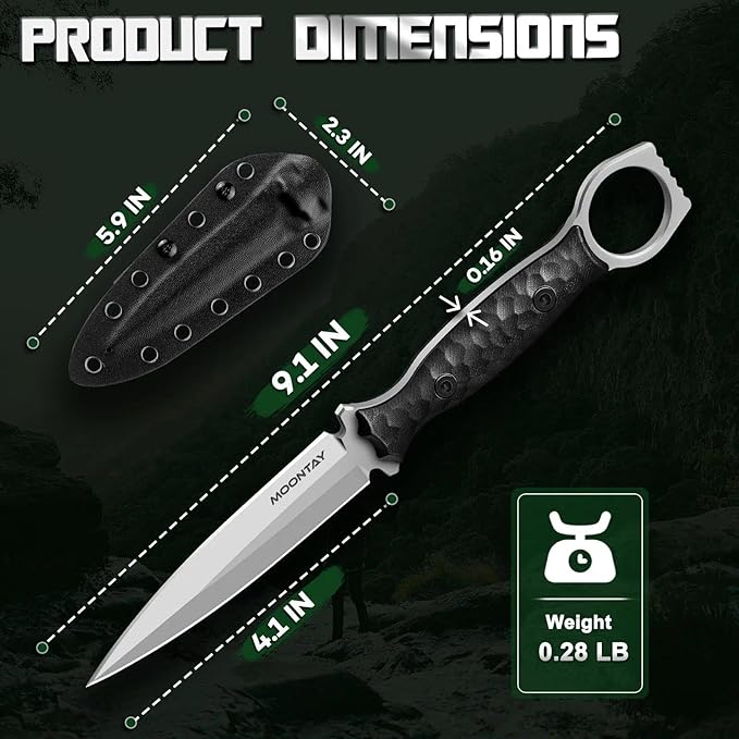 Moontay Fixed Blade Hunting Knife with K-Sheath Full Tang Survival Knife with G10 Handle High Carbon Stainless Camping Knives for Outdoor Bushcraft Cool Knives for Men Gift Idea for Men